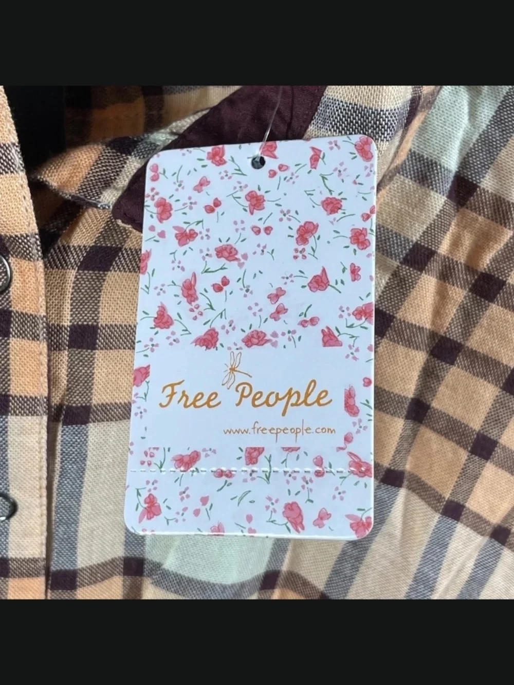 NEW Free People Shirt Womens XS orange brown plaid button up colorful boho